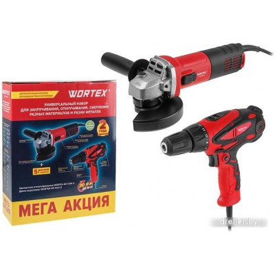 Wortex 1329385 (болгарка, шуруповерт, 5 дисков) Wortex 1329385 (болгарка, шуруповерт, 5 дисков)